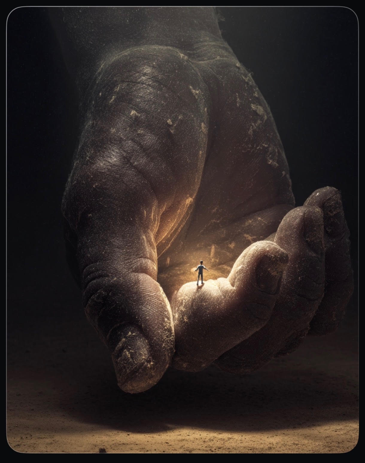 A giant hand reaching into the world of the Little People Social Club